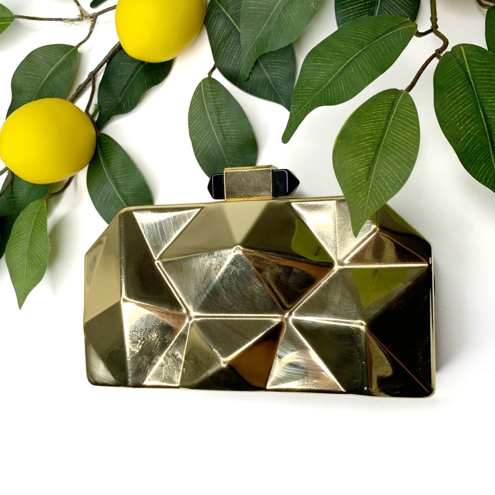 Cache Gold Geometric Clutch with Chain